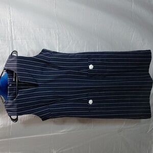 Karl Lagerfeld Paris Sleeveless Navy Blue White Striped Dress